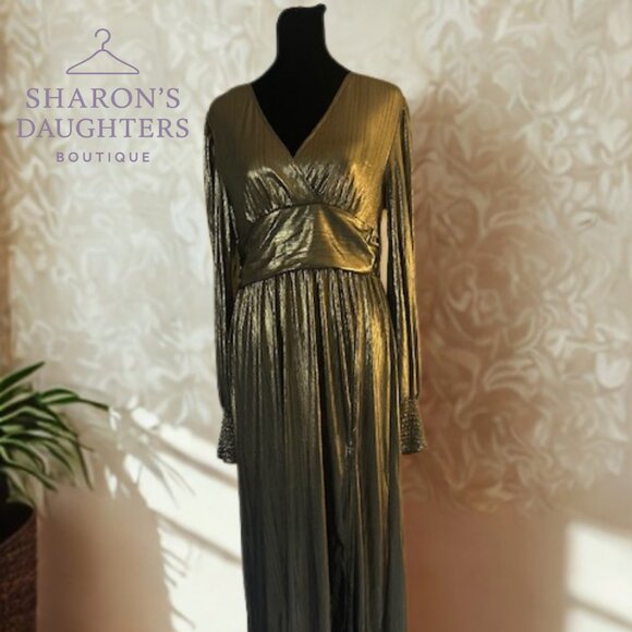For G and PL Metallic Long Sleeve Cocktail Dress, Split Hem Dress (Medium) - Picture 2 of 4